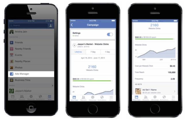 menedzer reklam facebook mobile 