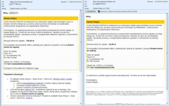 fałszywy e-mail z allegro