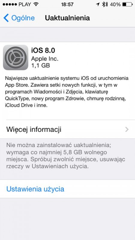 ios 8 aktualizacja