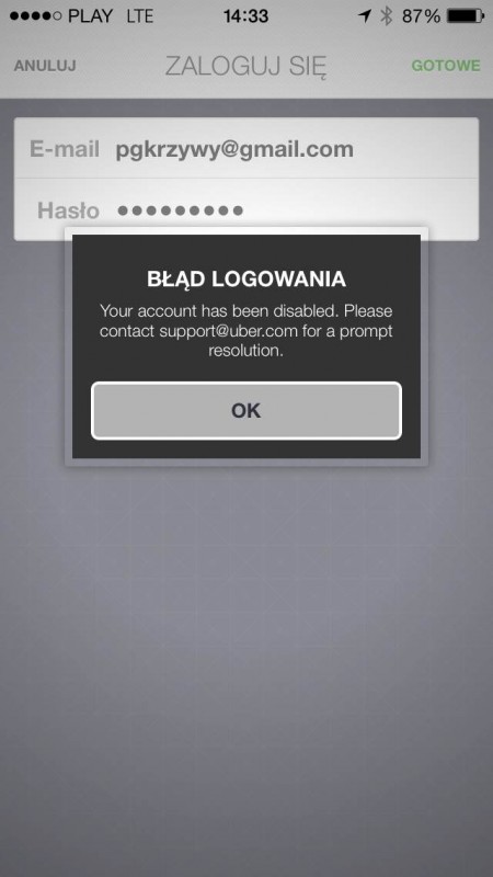 uber problem aplikacja ios