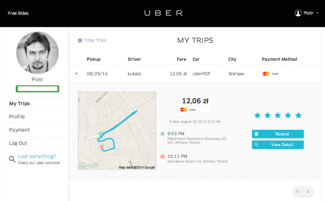 uber strony internetowa