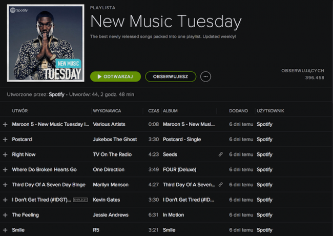 Spotify App – new music Tuesday