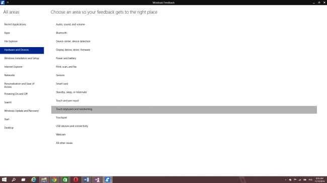 Windows 10 Build 9879 Feedback app