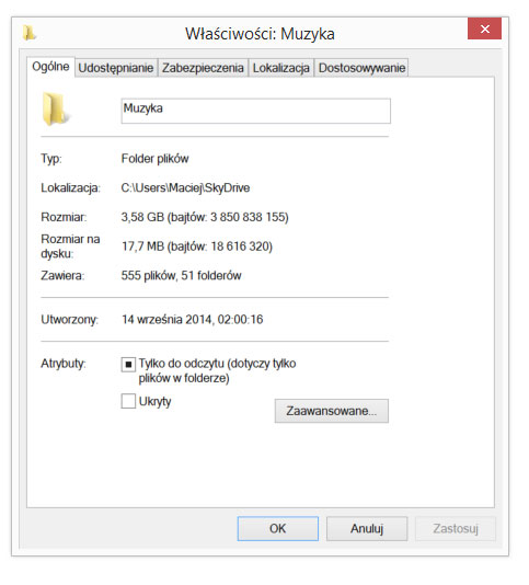 Moja czterogigabajtowa kolekcja muzyczna dzięki migawkom na Windows 8.1 zajmuje na dysku raptem kilkanaście megabajtów, a &quot;zachowuje się&quot; tak, jakby była przechowywana lokalnie class="wp-image-288759" 