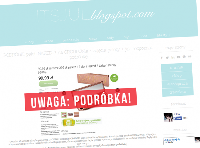 Publikacja na blogu Julii informująca o podróbce class="wp-image-316527" 