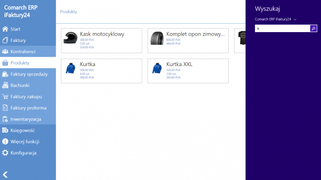 iFaktury24 – wyszukiwanie produktów na Windows 8