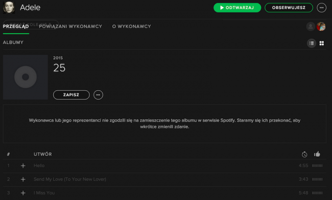 Adele 25, Spotify