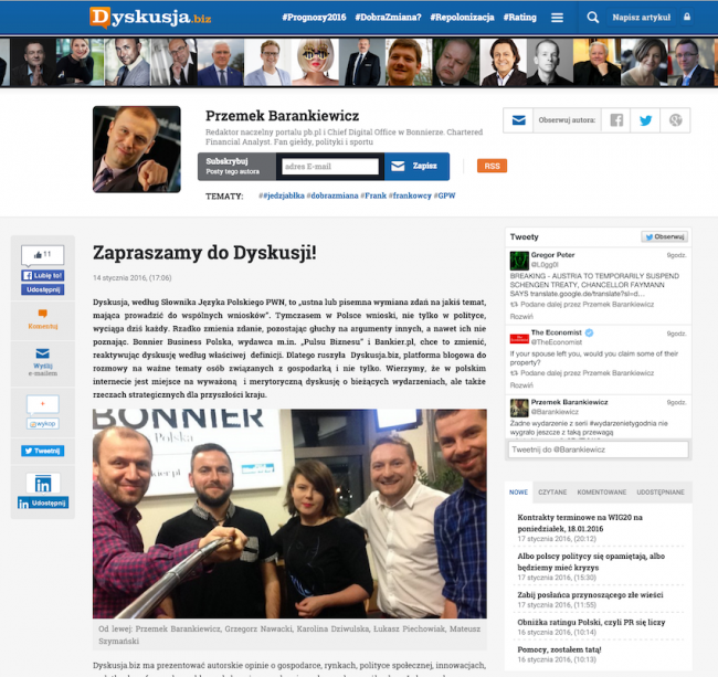 dyskusja biz pierwszy wpis
