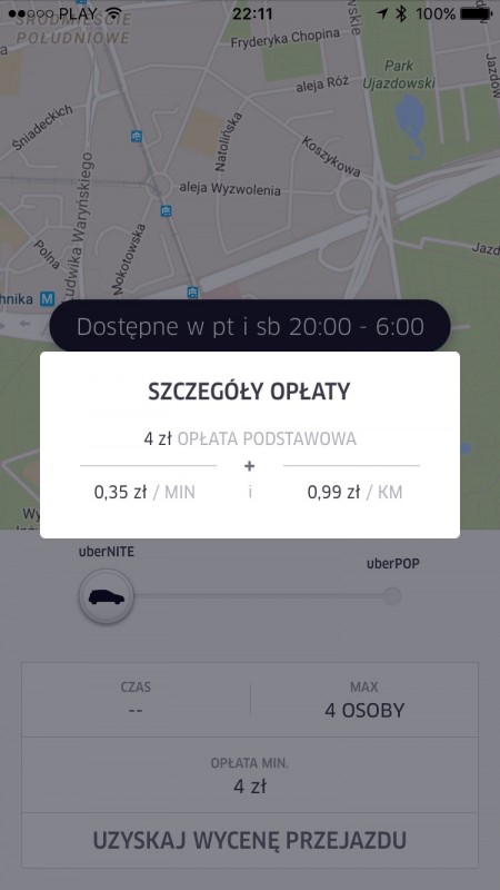 W weekendy stawki za usługę UberNITE są niższe