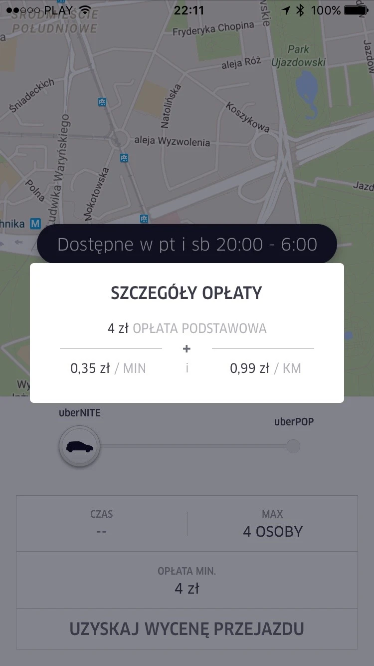 W weekendy stawki za usługę UberNITE są niższe