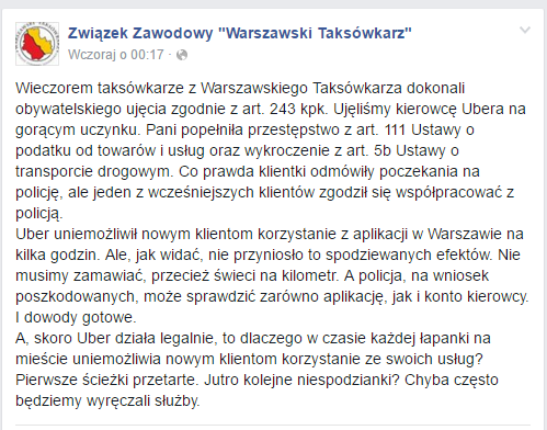 Związek Zawodowy &quot;Warszawski Taksówkarz&quot; kontra UBER class="wp-image-490242" 