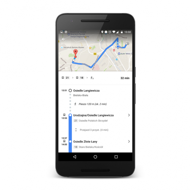 Google Transit w Polsce: poprawnie wyznaczona trasa wykorzystująca transport publiczny class="wp-image-502156" 