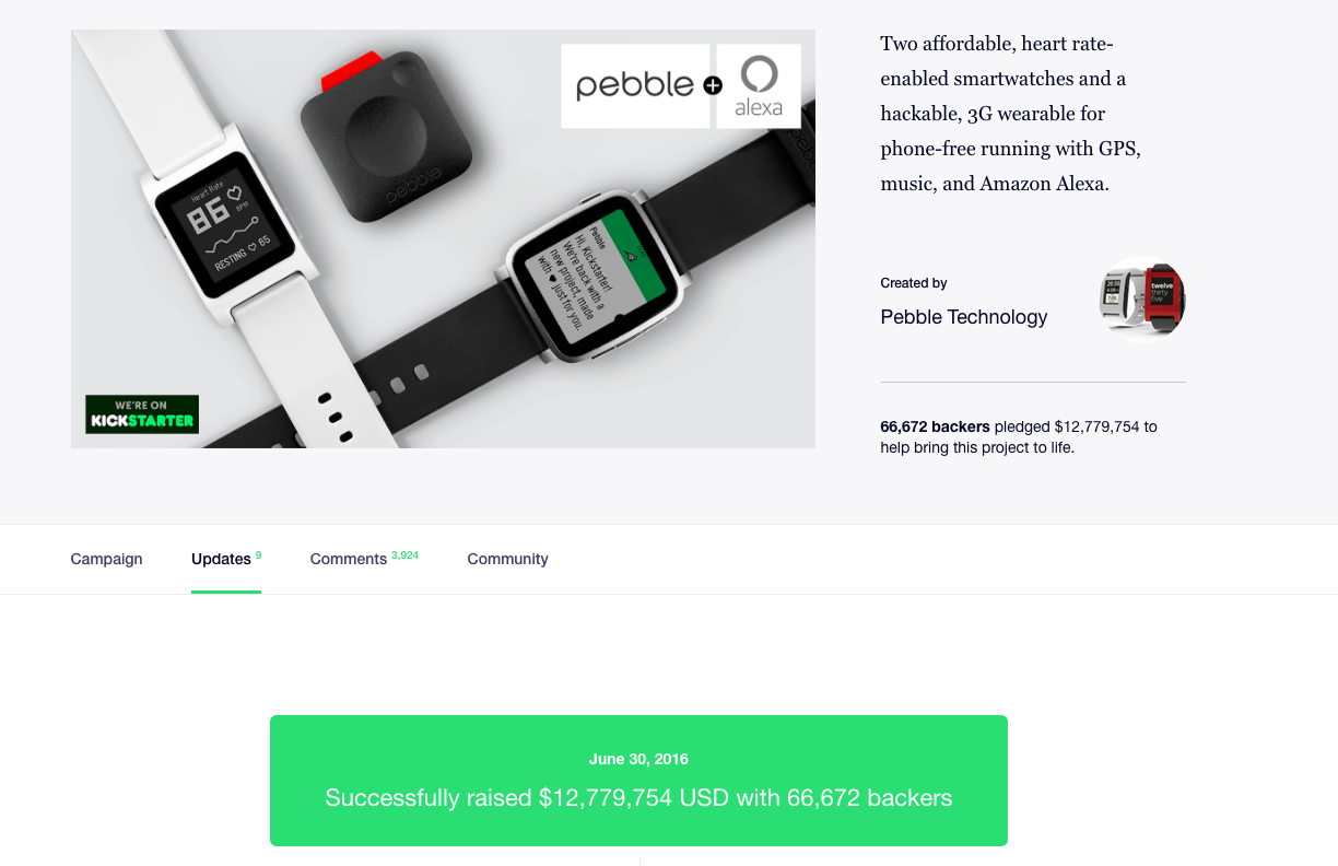 Pebble nie pobił kolejnego rekordu kickstartera. 