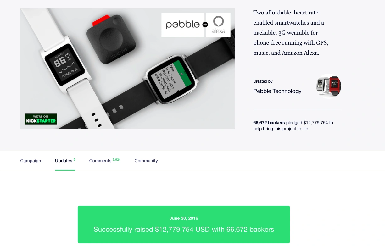 Pebble nie pobił kolejnego rekordu kickstartera. 