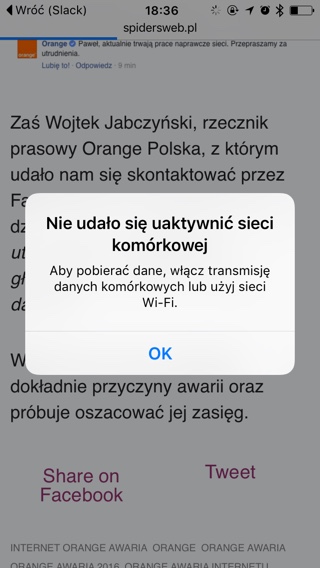 Orange awaria 2016: taki komunikat widzą klienci Orange, u których sieć nie działa poprawnie class="wp-image-505454" 