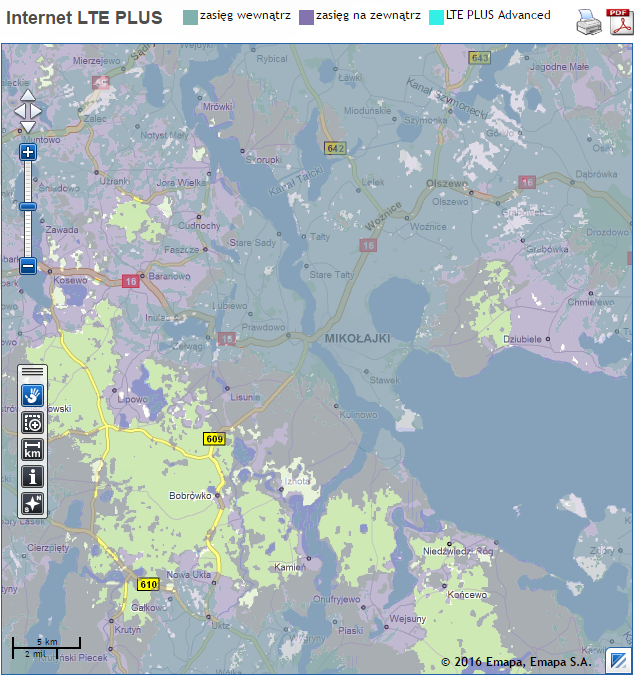 Mapa zasięgu inenetu w technologii LTE od Plusa wokół Mikołajek class="wp-image-519925" 
