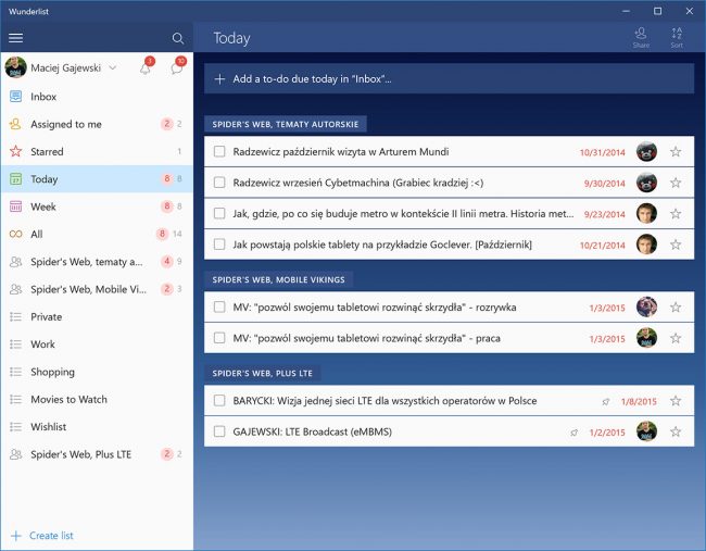 Aplikacje dla Windows 10 - Wunderlist class="wp-image-536051" 