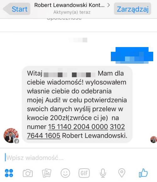 Fałszywe konto kontaktuje się z osobami, które wzięły udział w konkursie i oczekuje na weryfikację danych. class="wp-image-537945" 