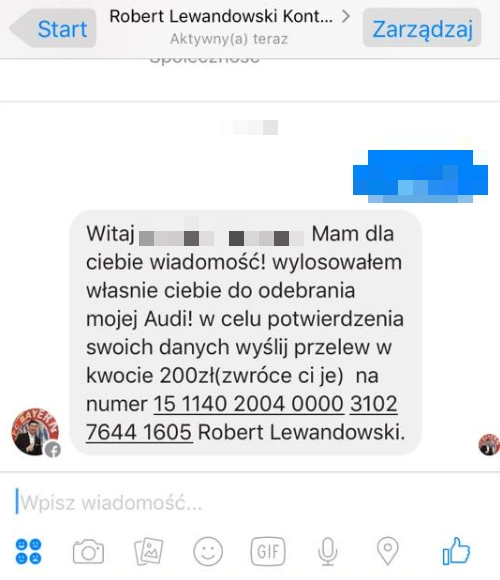 Fałszywe konto kontaktuje się z osobami, które wzięły udział w konkursie i oczekuje na weryfikację danych. class="wp-image-537945" 