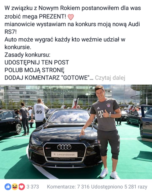 Fałszywe konto &quot;Robert Lewandowski Konto Oficjalne&quot; próbuje oszukać użytkowników Facebooka. class="wp-image-537940" 