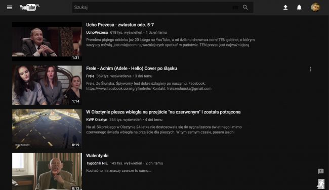 YouTube tryb nocny material design 