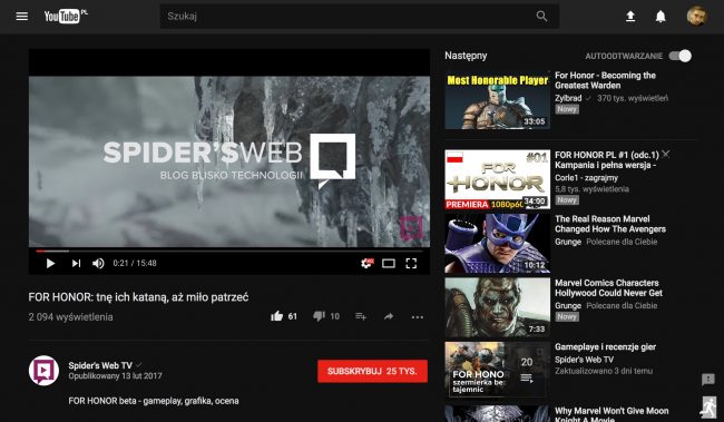 YouTube tryb nocny material design10 