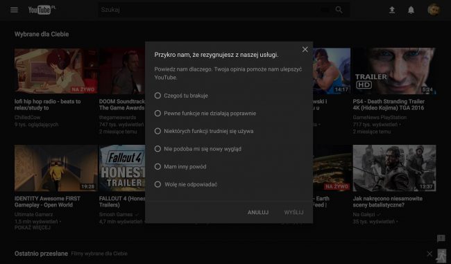 YouTube tryb nocny material design12 