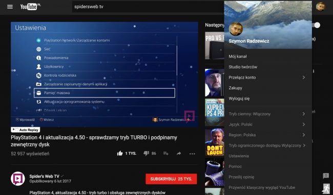 YouTube tryb nocny material design4 