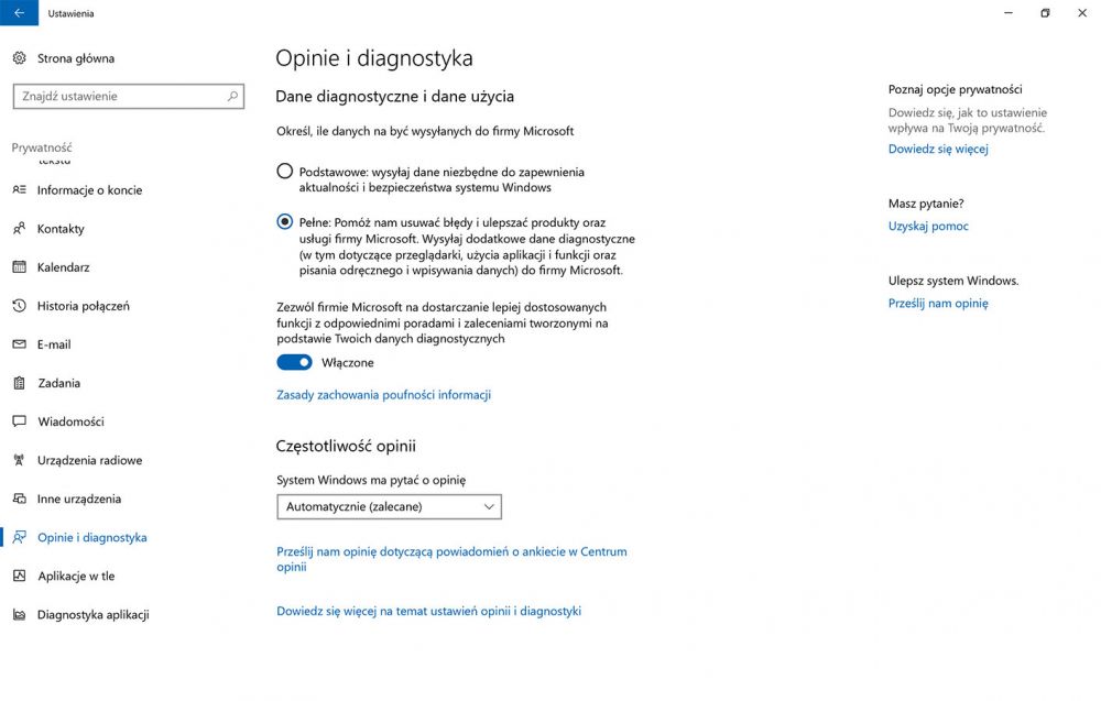 ochrona prywatności w Windows 10 