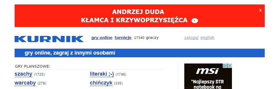 Banner reklamowy atakujący Andrzeja Dudę - zrzut ekranu ze strony Kurnik.pl class="wp-image-561766"