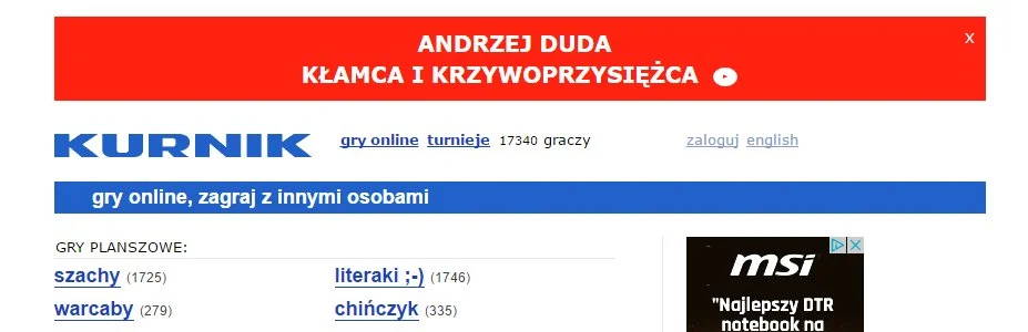 Banner reklamowy atakujący Andrzeja Dudę - zrzut ekranu ze strony Kurnik.pl class="wp-image-561766"