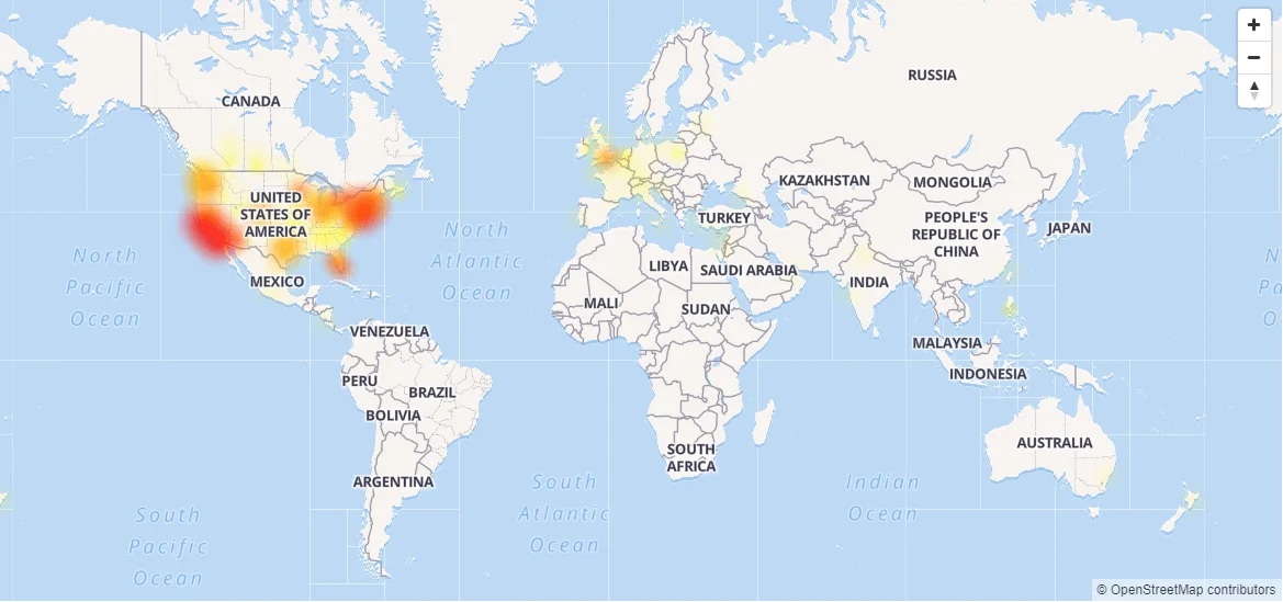 Dysk Google nie działa - mapa awarii z serwisu Dowdetector.com class="wp-image-583719"