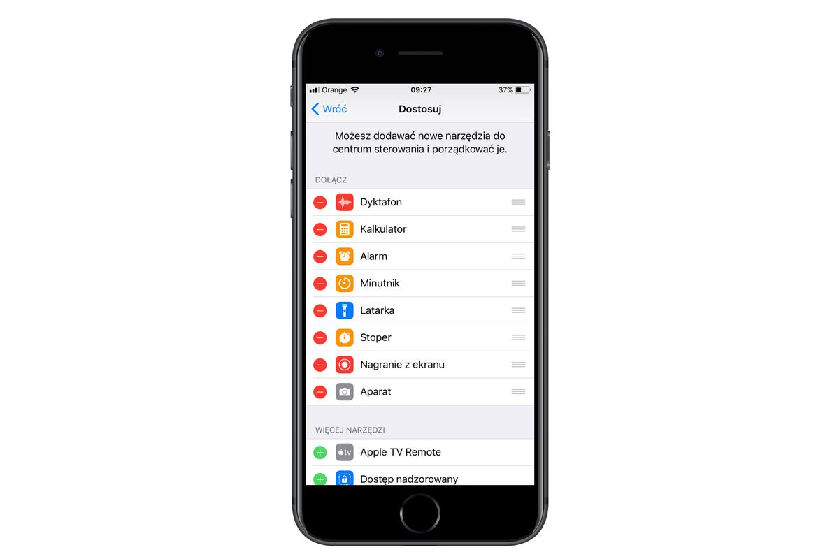 iOS 11 centrum sterowania 