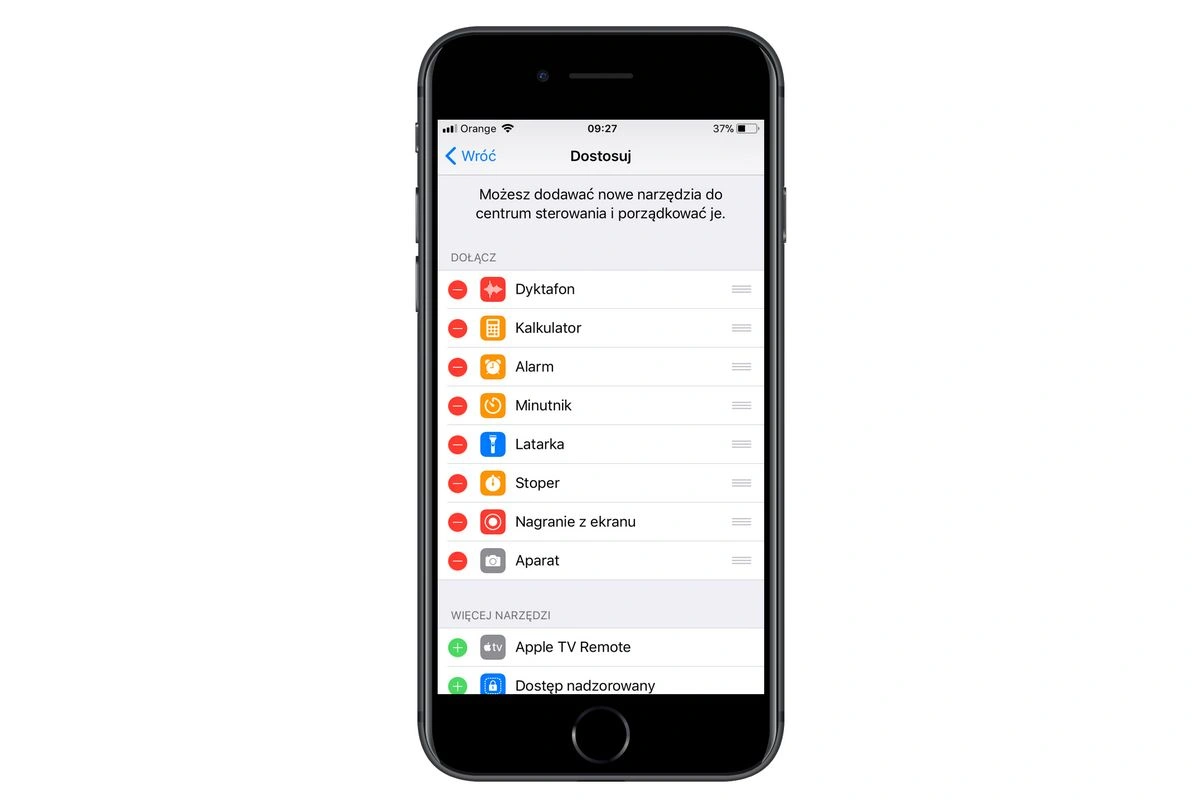 iOS 11 centrum sterowania