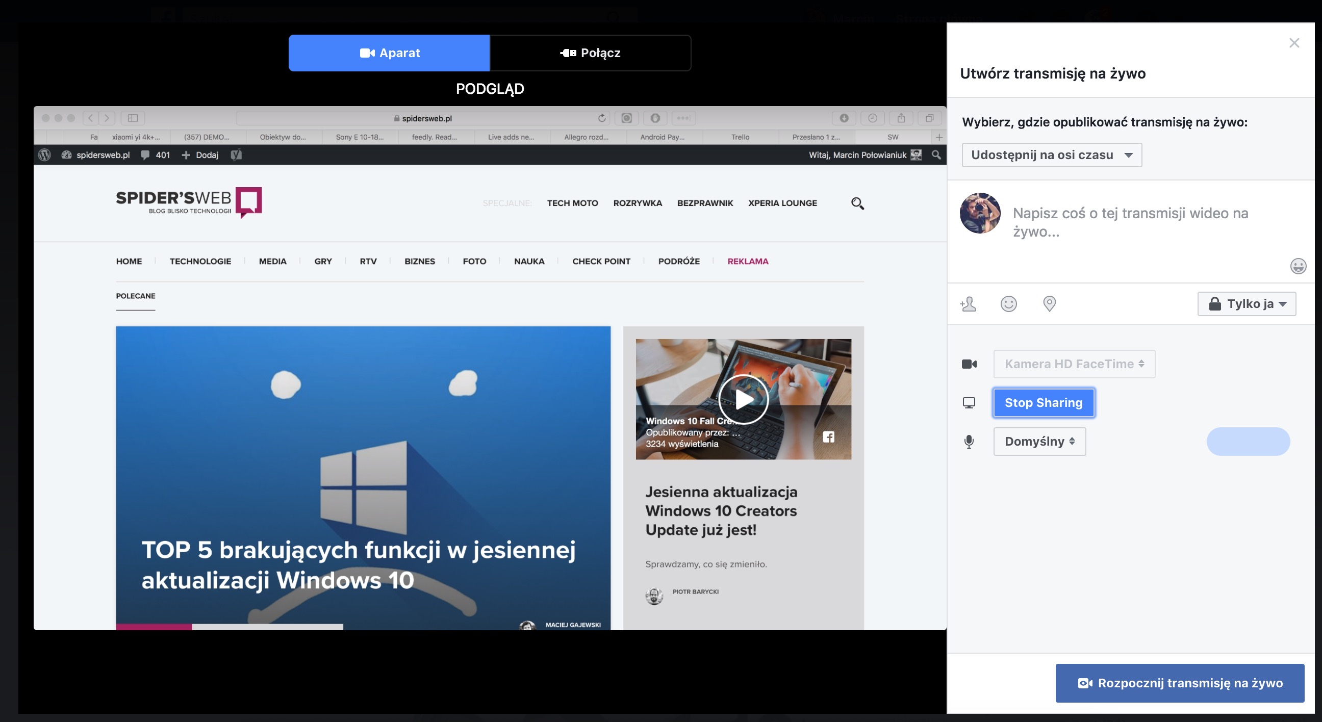 facebook transmisja live - udostępnianie ekranu class="wp-image-611071" 