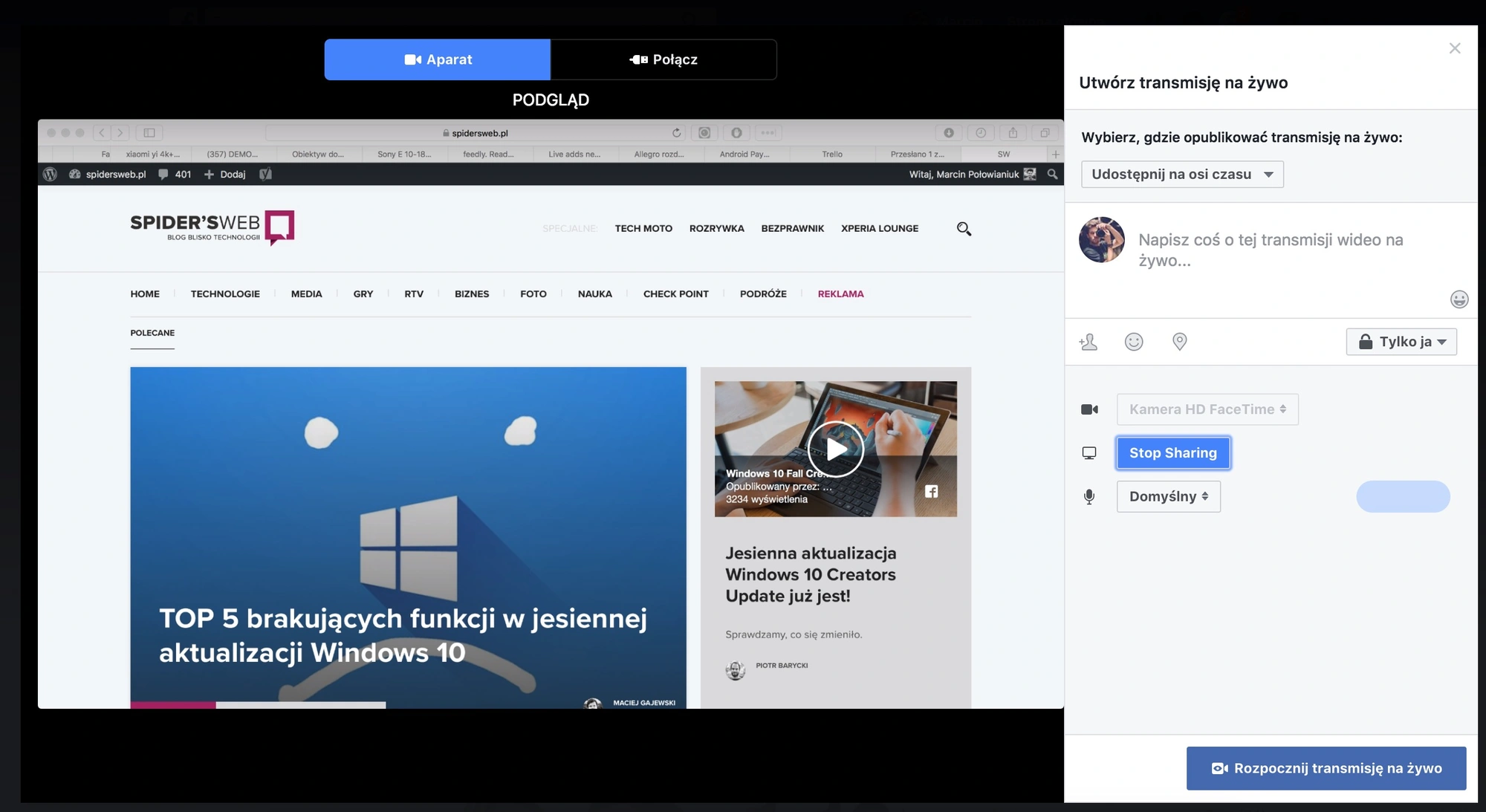 facebook transmisja live - udostępnianie ekranu class="wp-image-611071" 