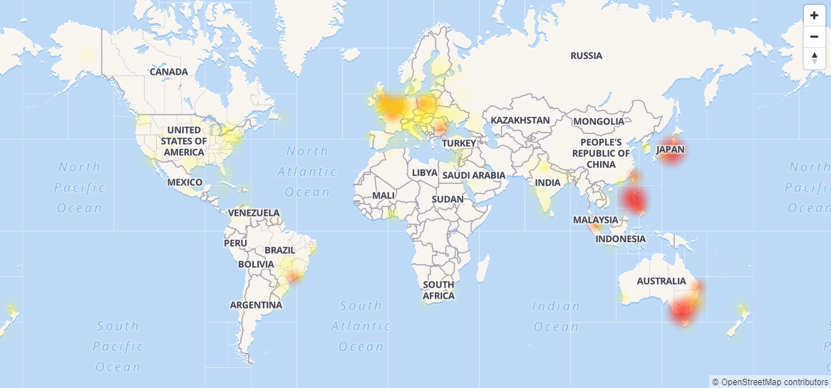 Mapa w serwisie Downdetector pokazuje zasięg awarii Facebooka class="wp-image-640512" 