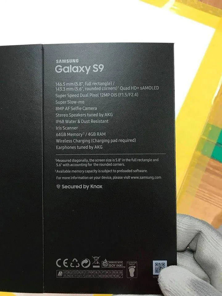 samsung galaxy s9 specyfikacja box
