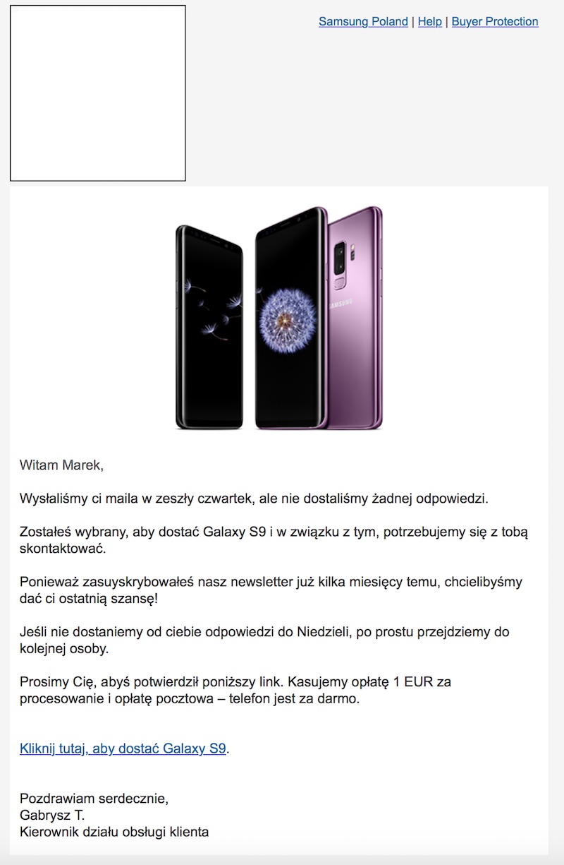 samsung galaxy s9 konkurs loteria oszustwo class="wp-image-705099" 