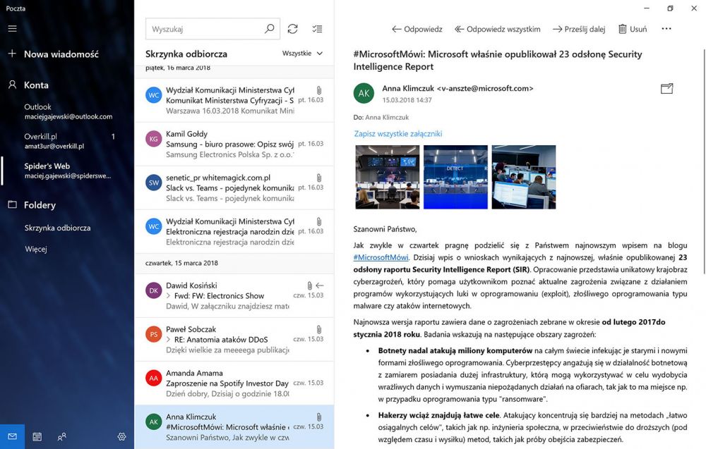 Windows 10 Poczta Edge 