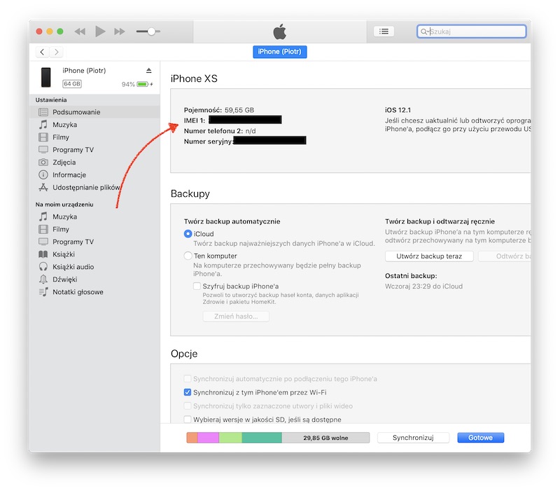 jak sprawdzić numer imei iPhone iTunes 