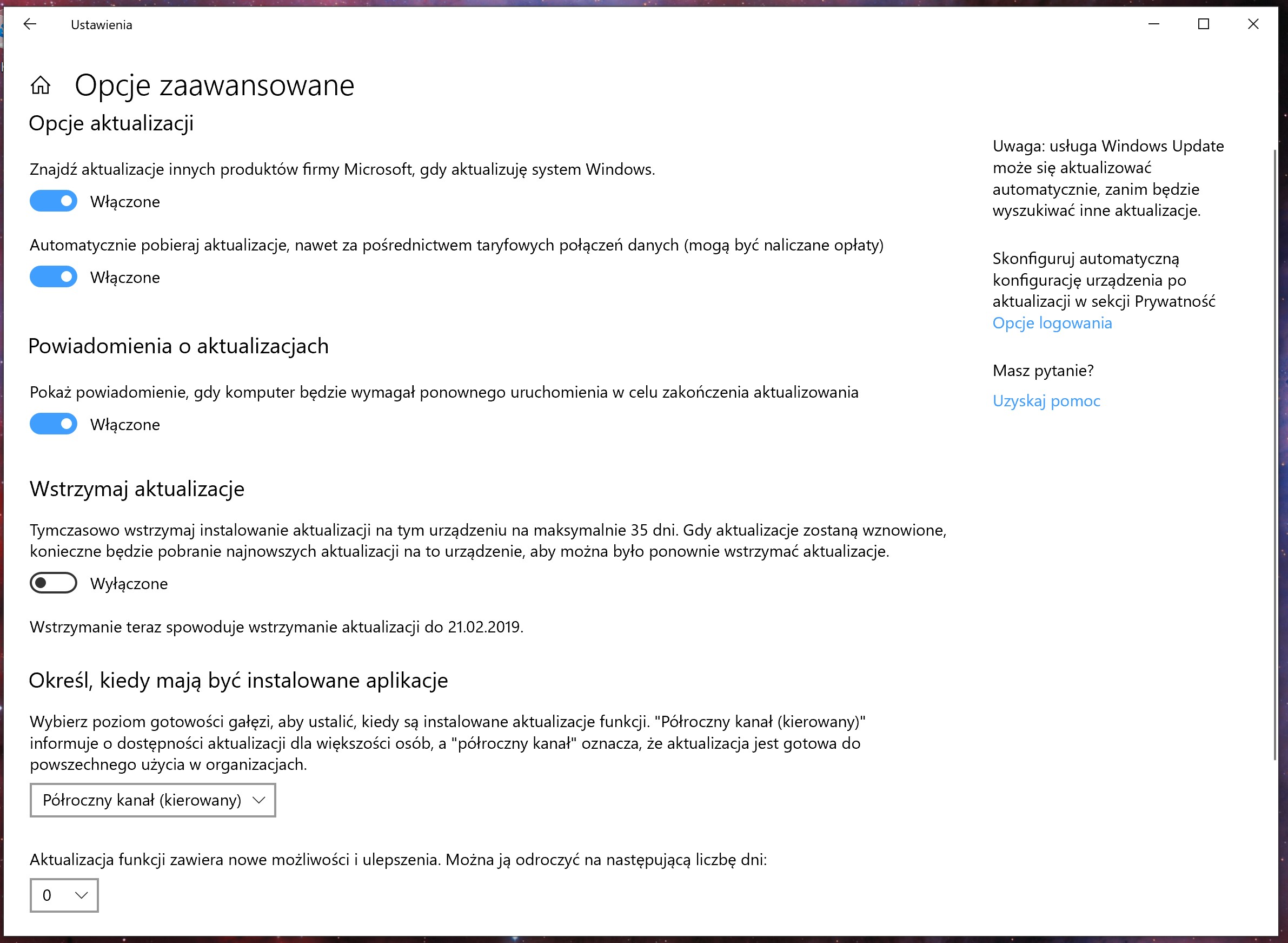 windows 10 1809 automatycznie 