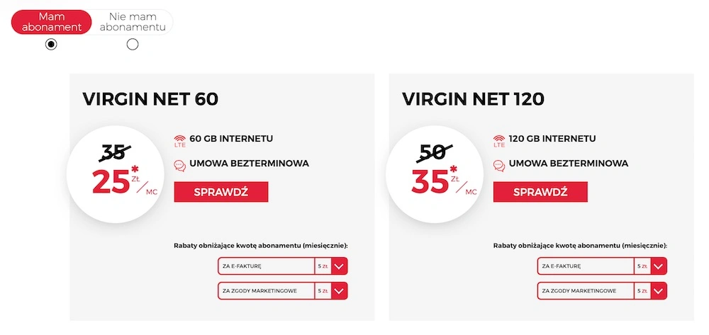 virgin net 60 virgin net 120 virgin mobile internet mobilny abonament