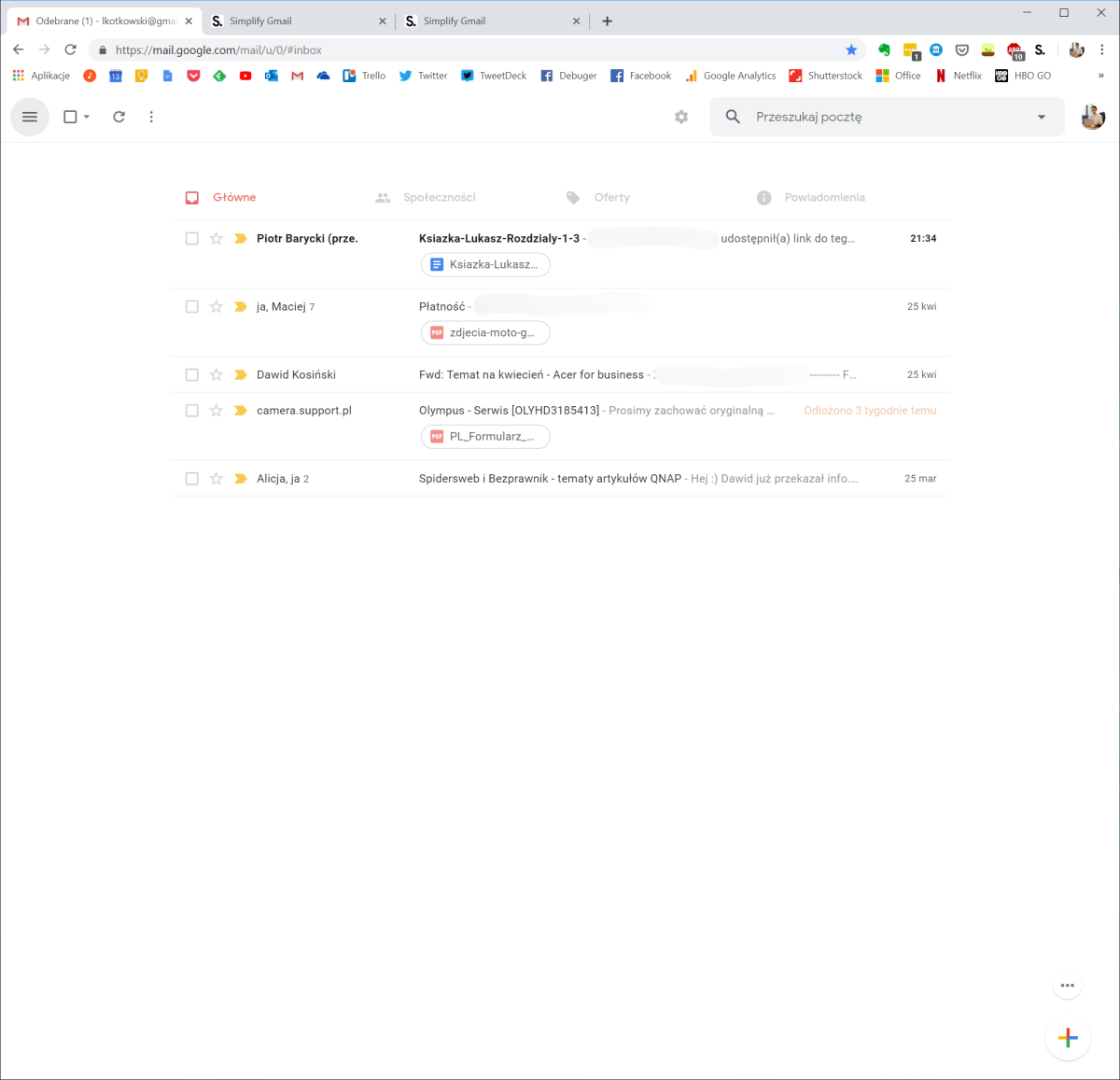 Tak wygląda Gmail z Simplify. Jest pięknie  class="wp-image-928883" 