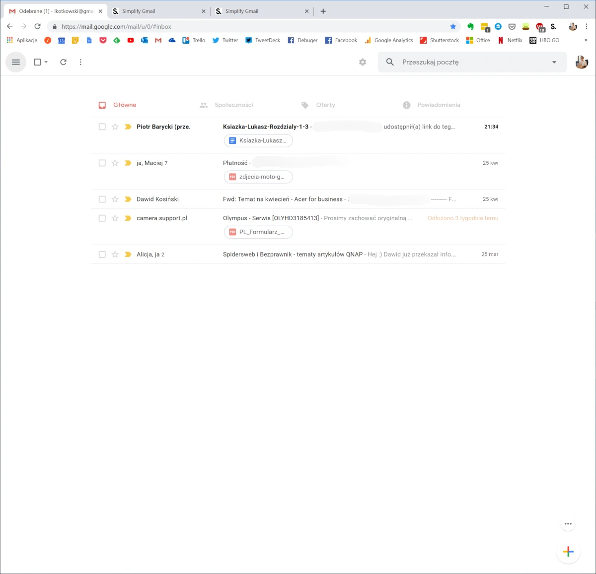 Tak wygląda Gmail z Simplify. Jest pięknie class="wp-image-928883"