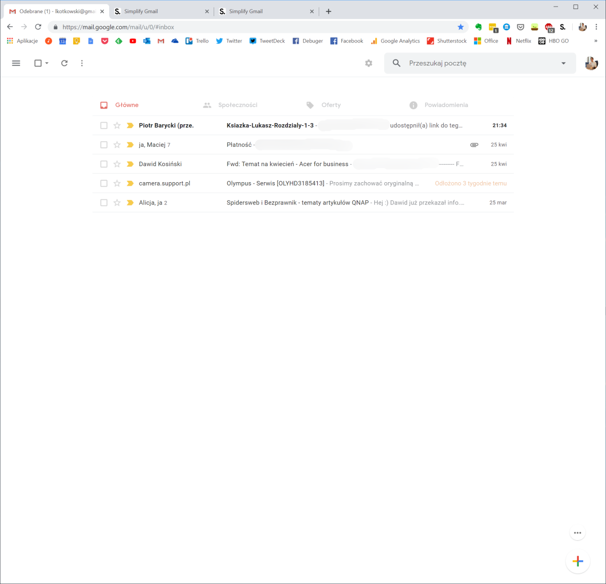 Tak wygląda Gmail z Simplify. Jest pięknie  class="wp-image-928886" 