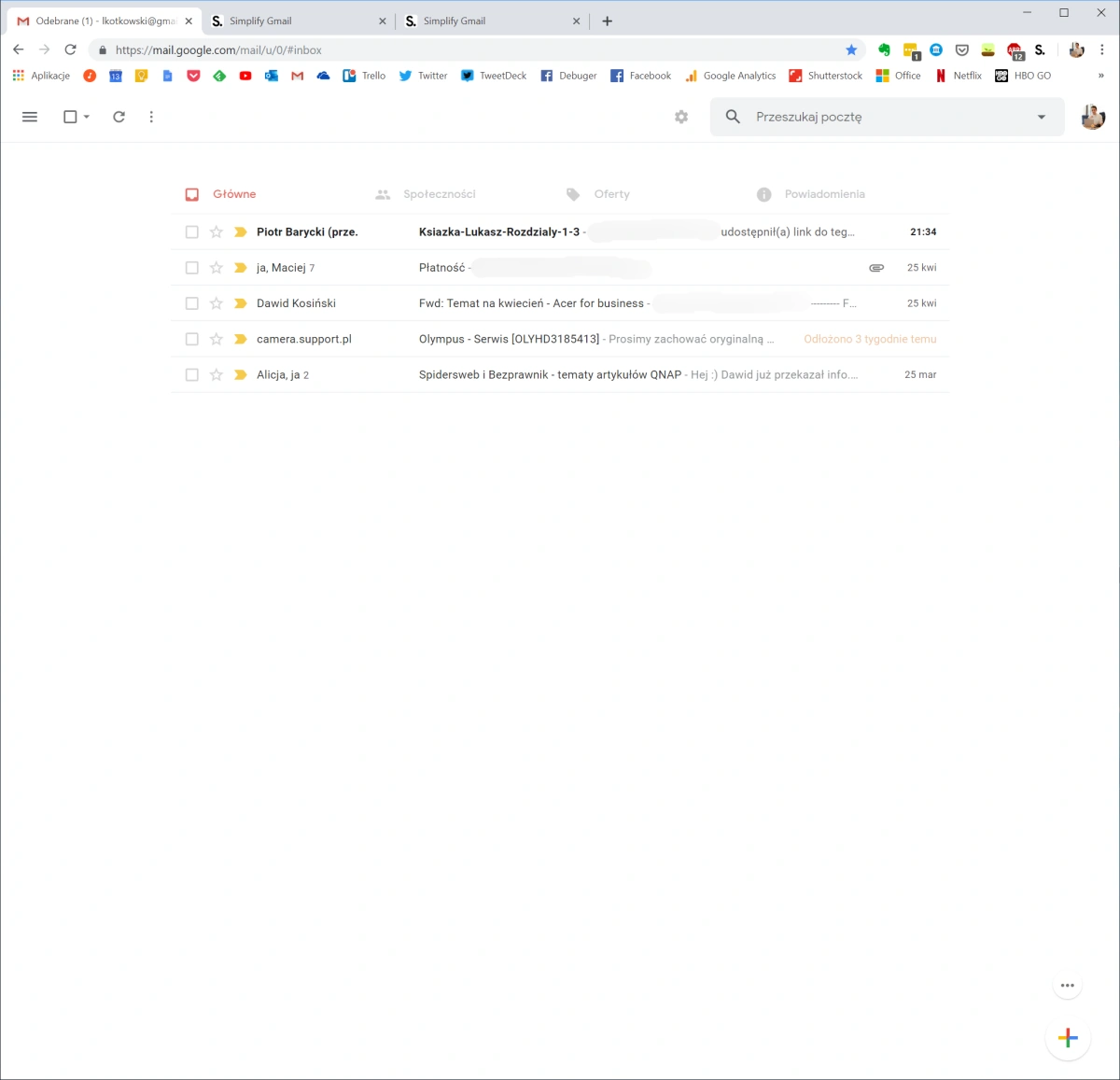 Tak wygląda Gmail z Simplify. Jest pięknie class="wp-image-928886"