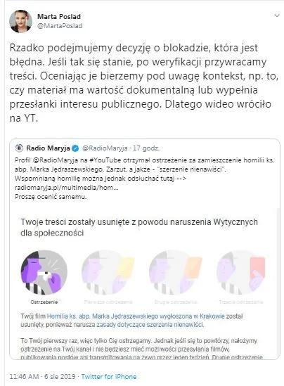 YouTube przywraca film z arcybiskupem