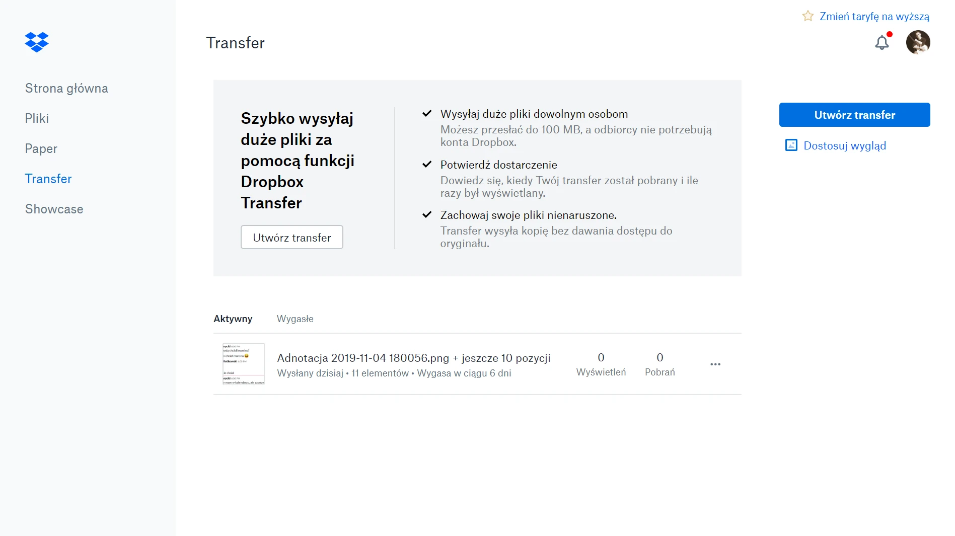 Jak przesyłać duże pliki - Dropbox Transfer class="wp-image-1032920"