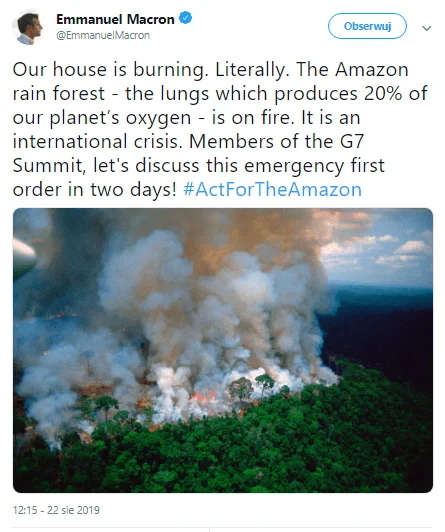 Emmanuel Macron tweet lasy Amazonii class="wp-image-1064181"